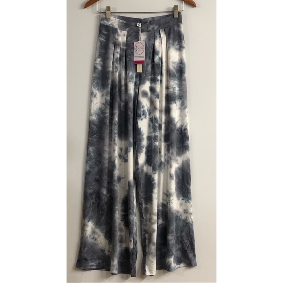 Wide Leg Pants Womens Casual Pants Stretch tie dye Gray White NWT beach boho - Picture 6 of 12